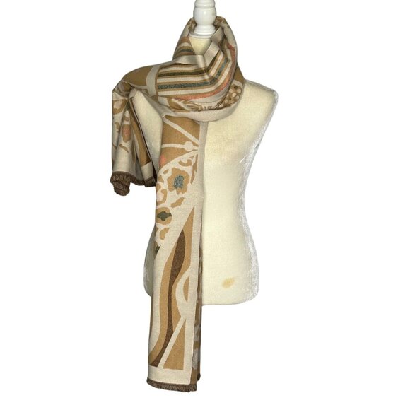 Leopard Print Rectangle Scarf Shawl Wrap Raw Hem Neutral Abstract OS Cozy Fall - Picture 3 of 7